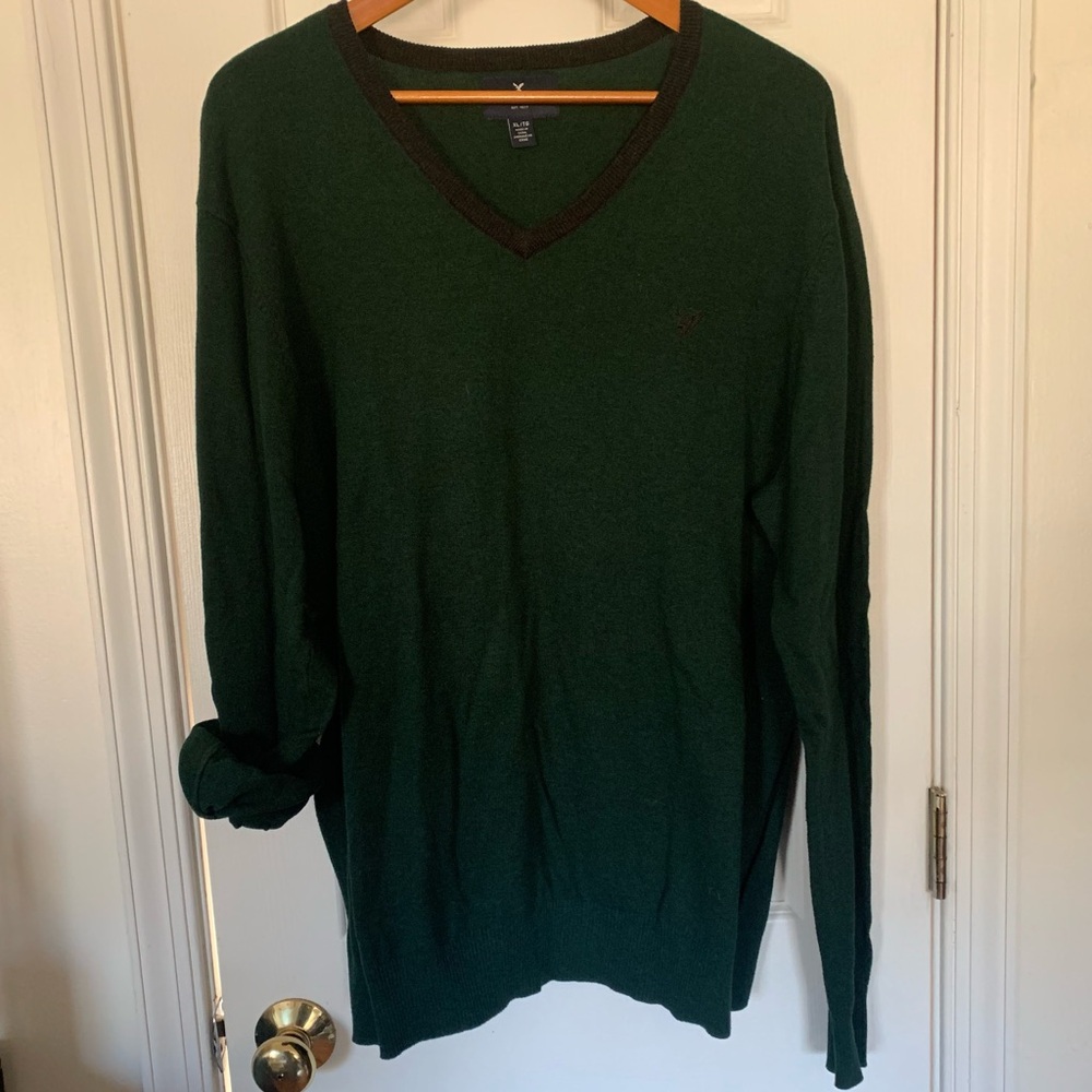 Retro AEO Pine V-Neck Pullover Sweater